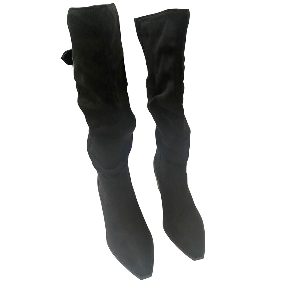 Kaleah-WC Black Slouchy Block Heel Wide Calf Knee High Boots Women's 8